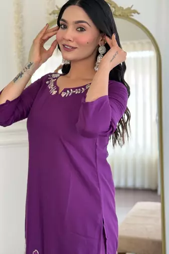purple viscose rayon kurta set