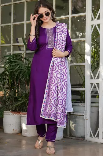  purple silk blended kurta set