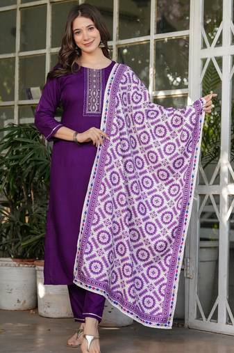  purple silk blended kurta set