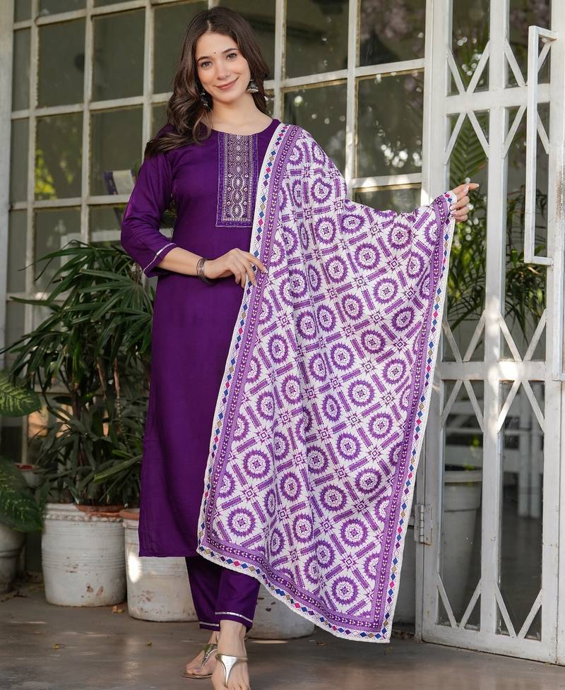  purple silk blended kurta set