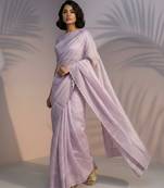 Pink thread & sequin embroidery border work organza silk  