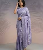 Lavender thread & sequin embroidery border work organza silk