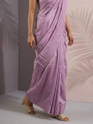Pink thread & sequin embroidery border work organza silk   5