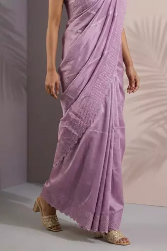 Pink thread & sequin embroidery border work organza silk  