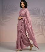 Peach thread & sequin embroidery border work organza silk  