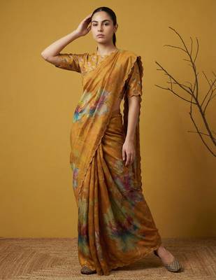 Orange multicolor floral print digital print work silk blend   2