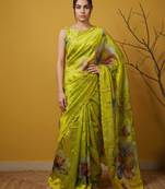 Light yellow multicolor floral print digital print work silk blend  