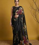 Black with multicolor floral print digital print work silk blend  