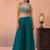 Teal blue organza beads embroidered crop top with flared cape & flared palazzo set
