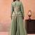 Sage green tissue floral embroidered crop top with jacket & flared palazzo set