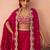 Pink organza beads embroidered crop top with flared cape & flared palazzo set