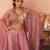Pink tissue beads embroidered crop top with flared cape & flared palazzo set