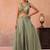 Sage green tissue beads embroidered crop top with flared cape & flared palazzo set