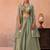 Sage green tissue beads embroidered crop top with flared cape & flared palazzo set