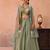 Sage green tissue beads embroidered crop top with flared cape & flared palazzo set