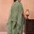 Sage green tissue beads embroidered crop top with flared cape & flared palazzo set