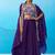 Royal purple crepe beads embroidered crop top with flared cape & flared palazzo set