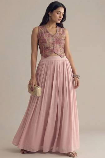 Pink embroidered silk co ord set