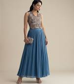 Blue embroidered silk co ord set