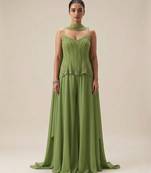 Sage green embroidered crepe sharara set