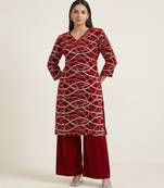 Red embroidered georgette kurta set