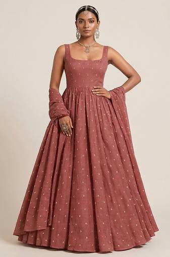 Pink embroidered georgette anarkali set