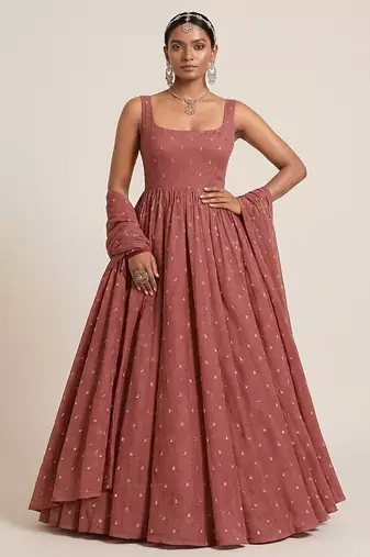 Pink embroidered georgette anarkali set