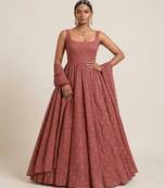 Pink embroidered georgette anarkali set