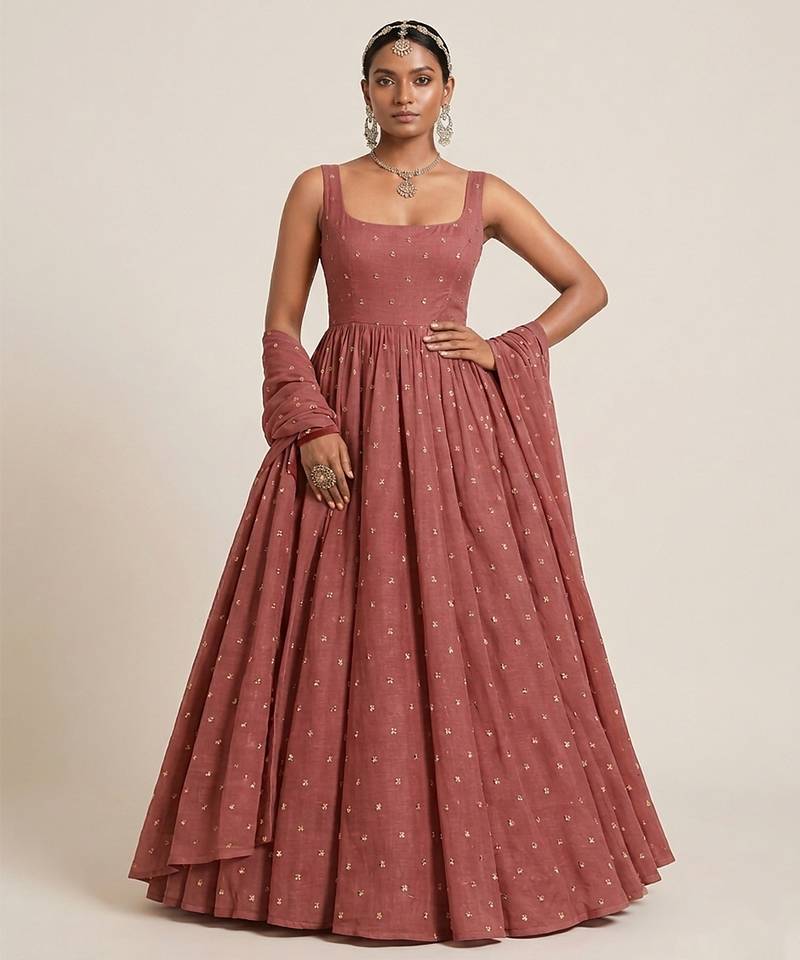 Pink embroidered georgette anarkali set