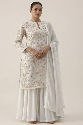 Ivory printed crepe sharara set