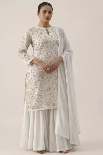 Ivory printed crepe sharara set