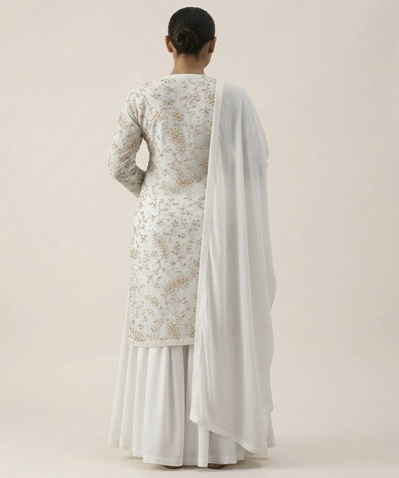 Ivory printed crepe sharara set