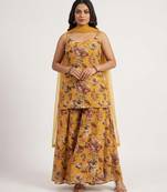 Yellow printed silk sharara set