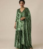 Emerald green woven velvet sharara set