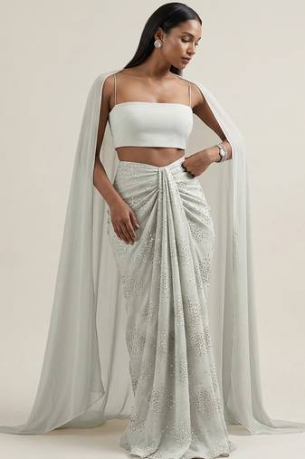 Ivory embroidered silk co ord set