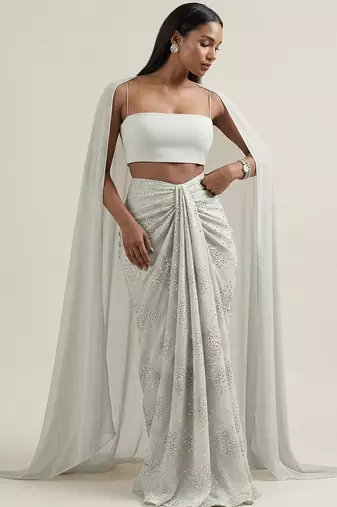 Ivory embroidered silk co ord set