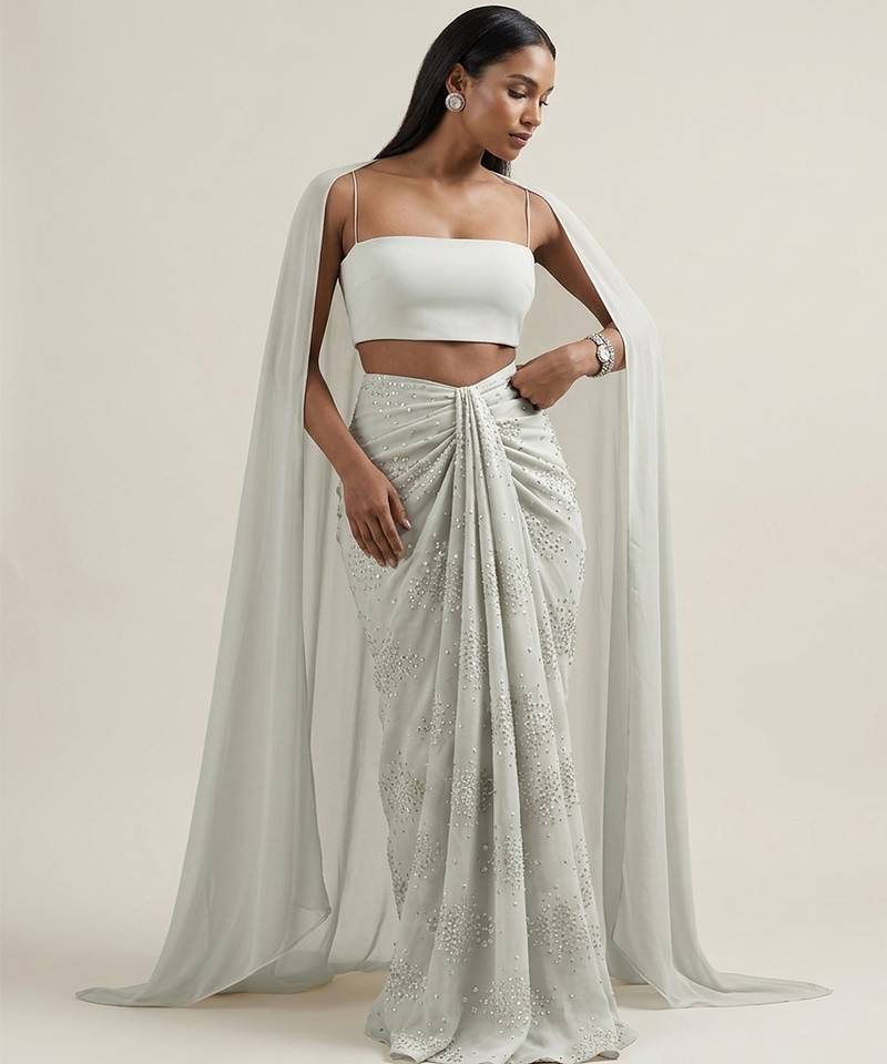 Ivory embroidered silk co ord set