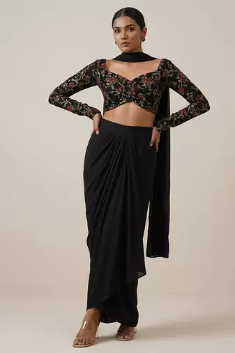 Black embroidered silk co ord set