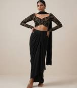 Black embroidered silk co ord set