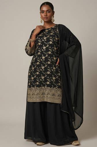 Black embroidered tissue sharara set