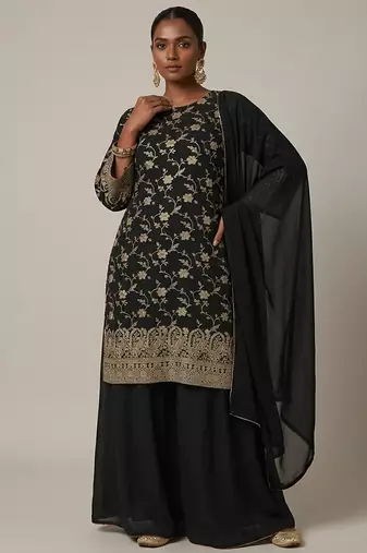Black embroidered tissue sharara set
