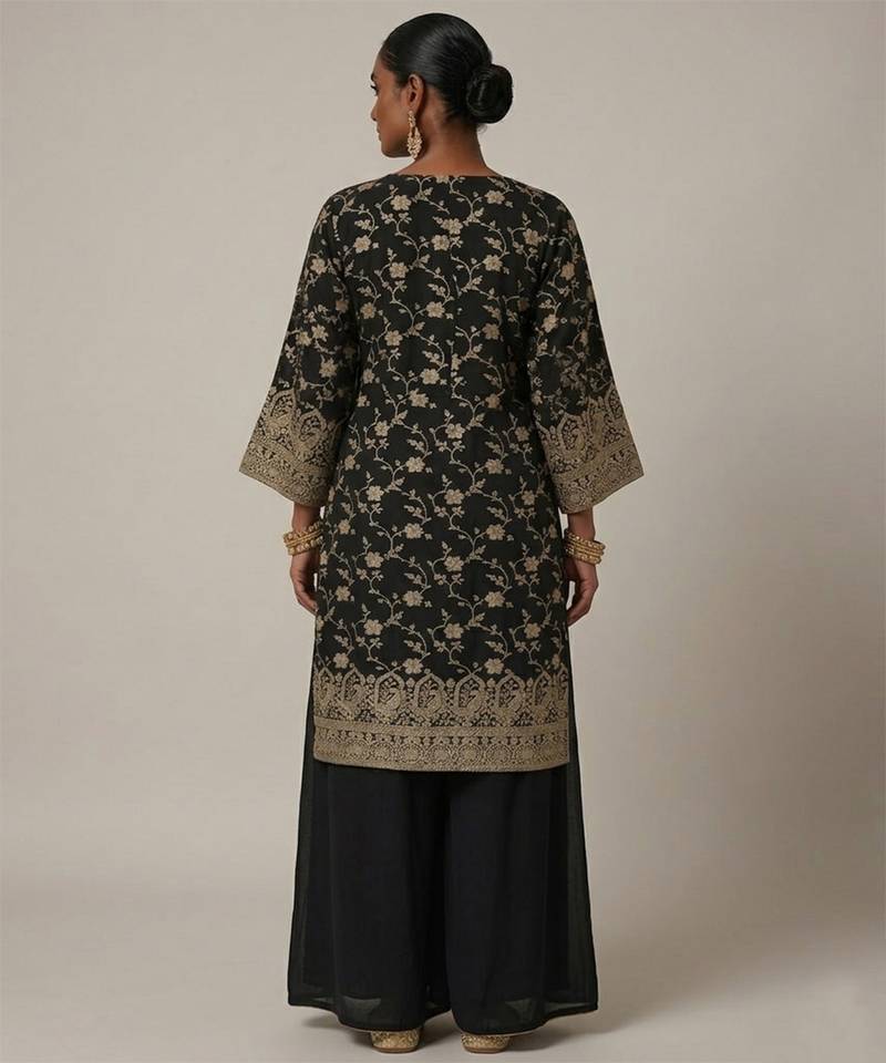 Black embroidered tissue sharara set