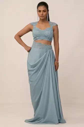 Grey embroidered satin co ord set