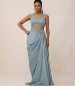 Grey embroidered satin co ord set