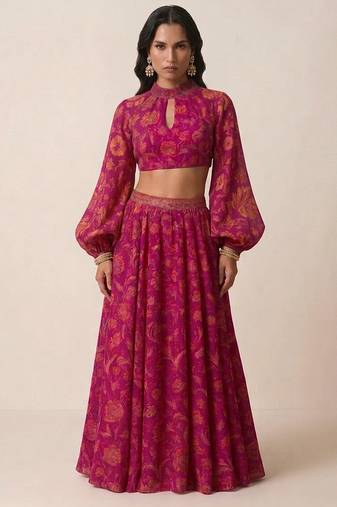 Hot pink printed satin co ord set