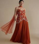 Orange embroidered crepe co ord set