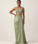 Sage green embroidered satin co ord set