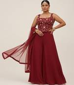 Maroon embroidered silk co ord set