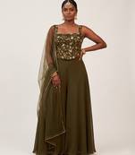 Olive green embroidered silk co ord set