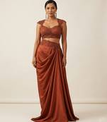 Maroon embroidered satin co ord set